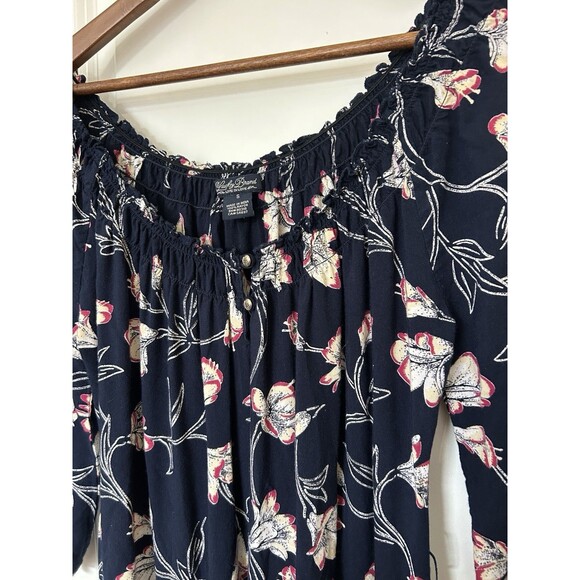 Lucky Brand Womens Dress Small Button Navy Floral Vine Sofi Smocked Boho - Picture 3 of 9